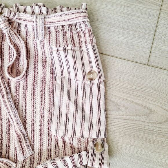 FP One Free People Harriet Short M Red Cream Striped Paperbag Belted Pocket Boho - Picture 3 of 13